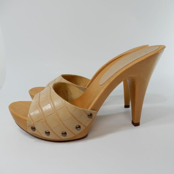 CANDIE'S Viviana Heeled Slide SANDALS Size 9 40 Beige Croco Vegan Retro NEW - Picture 6 of 14